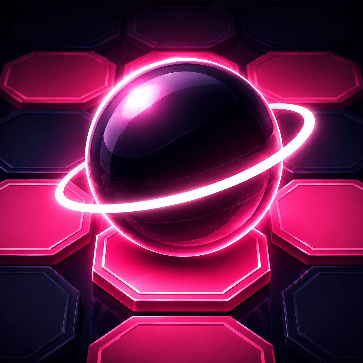 Neon ball painting tiles on a dark grid